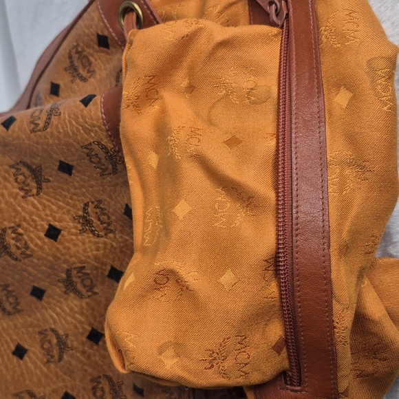 MCM Cognac Leather Drawstring Shoulder Crossbody Bucket Bag with Charm - Picture 17 of 17